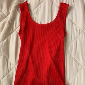 Red Rib Knit Tank Top